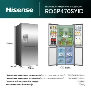 Frigorifero americano Hisense RQ5P470SYID 179x80x70 4 porte No Frost inox