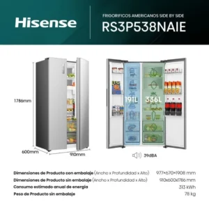 Frigorifero americano Hisense RS3P538NAIE 534 litri No Frost acciaio inox