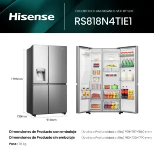 Frigorifero americano Hisense RS818N4TIE1 179x91x73 No Frost acciaio inox