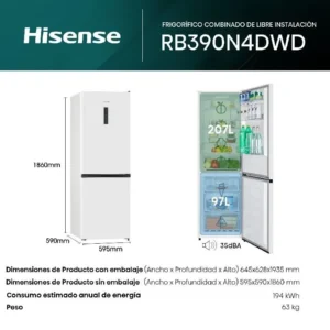 Frigorifero combinato Hisense RB390N4DWD 186×60 NF bianco classe D