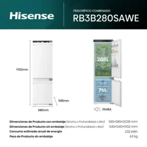 Frigorifero da incasso Hisense RB3B280SAWE 194x54x55 No Frost Classe E